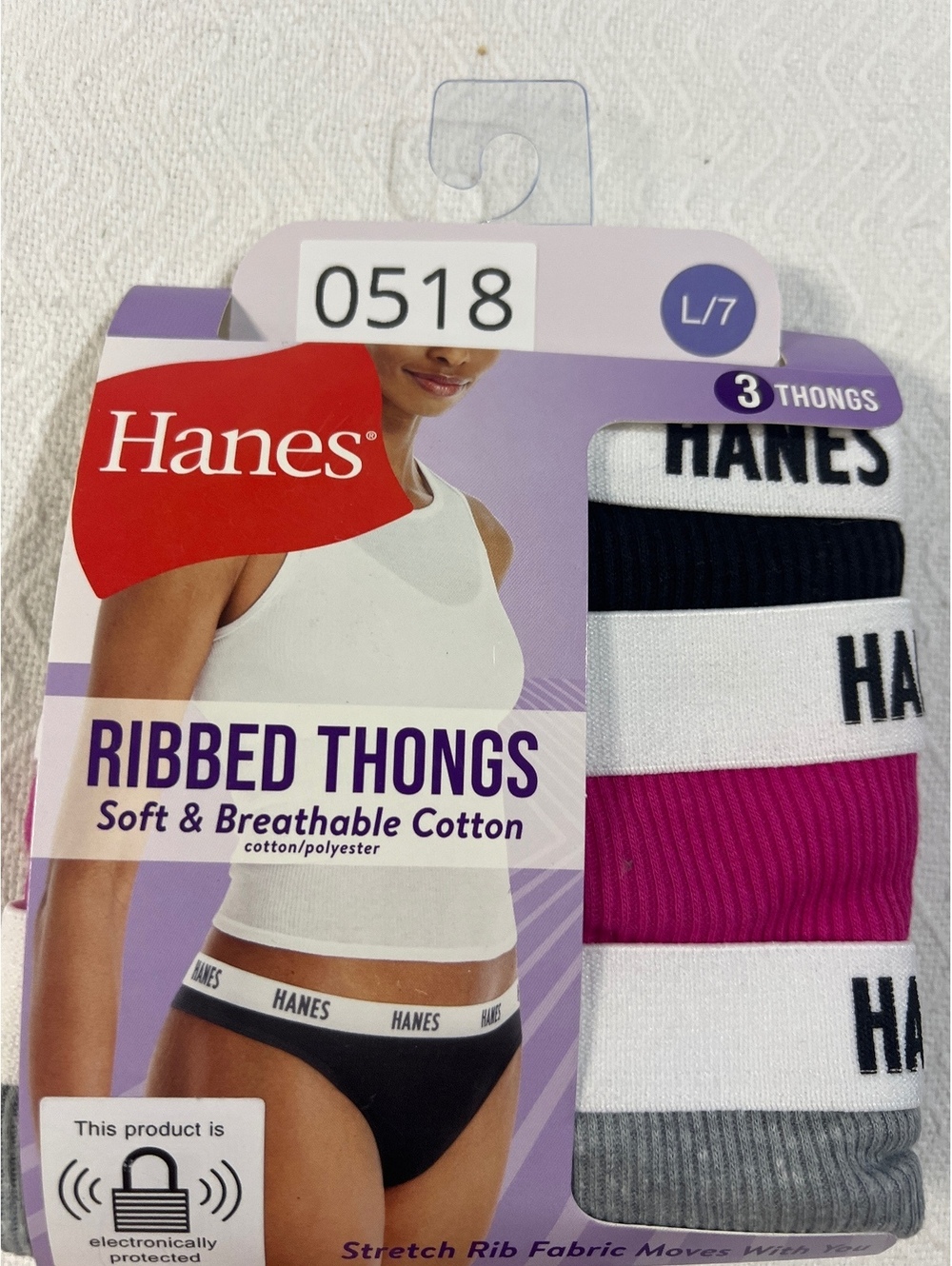 Hanes Ribbed Thongs 3-Pack Soft & Breathable Cotton Size L/7